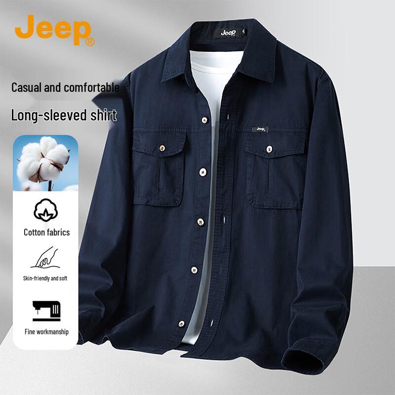 Jeep Мужская повседневная рубашка с длинным рукавом из чистого хлопка