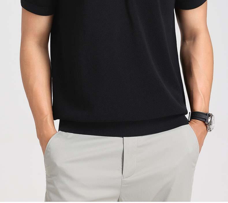 [Containing Mulberry Silk] Langdeng Men's Summer Smooth, Breathable, Skin friendly, Delicate Silk Blended Half Zipper Henley Neck T-shirt