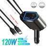Выдвижное автомобильное зарядное устройство 120 Вт 4-в-1 USB-C Быстрая автомобильная зарядка для телефона Адаптер с USB-портами для iPhone Samsung Автомобильные аксессуары