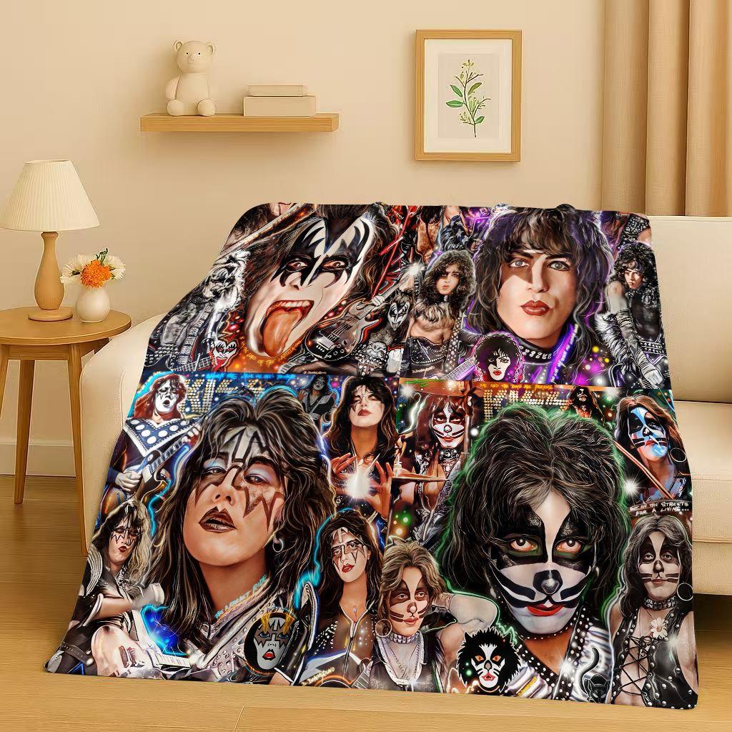 Retro Kiss Rock Heavy Metal Band Gene Simmons Flannel Blanket,Ultra Soft Plush Throw for Home Bedroom Bed Sofa Cover Office