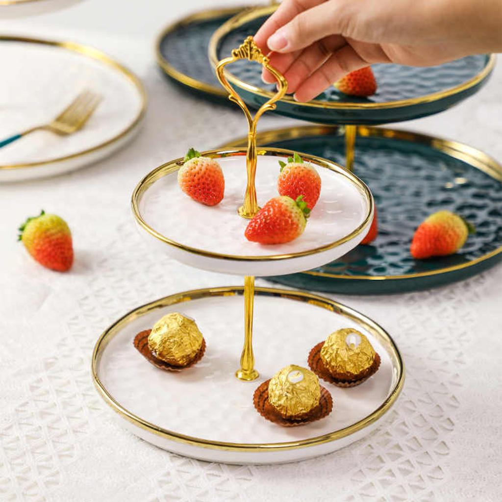 2 Tier Cupcake Stand Ceramic Elegant Dessert Plates Stand Serving Tray Containers for Cookies Birthday Home Dinner Wedding