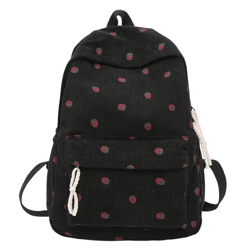 Женский вельветовый рюкзак с принтом клубники, школьный портфель для школьников
