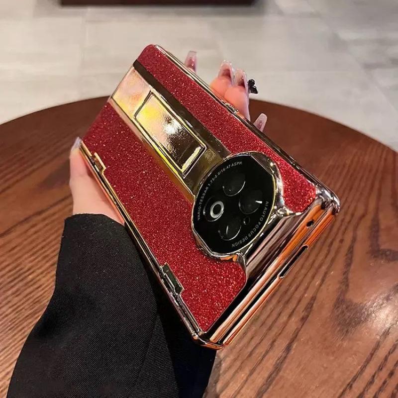 Чехол-книжка из блестящей кожи для Vivo X Fold2 и OPPO Find N2 с защитной пленкой для экрана