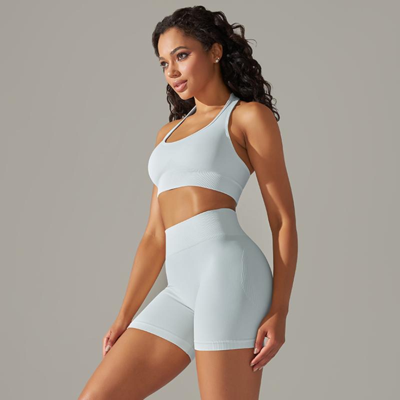 Nessaj Seamless Yoga Set Women Fitness Outfits Peach Hip Shorts Suit Shockproof Sports Bra Gym Running Suits