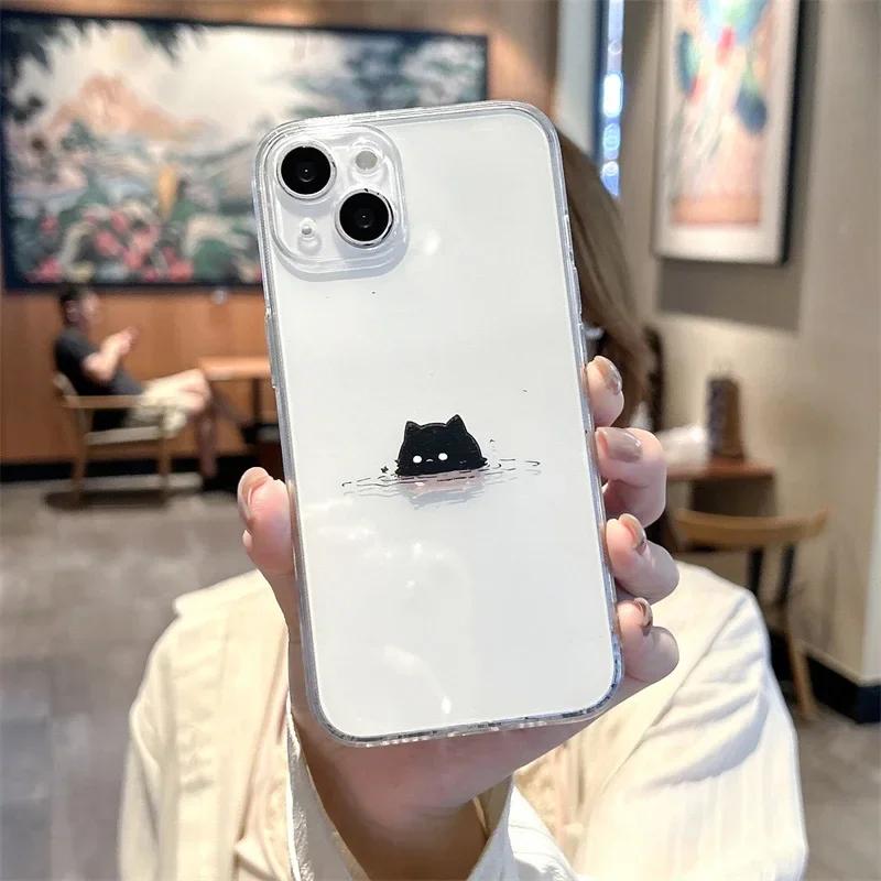 Забавный Черно-Белый Кот Любители Пара Чехол для Телефона Для iPhone 16 15 14 13 12 11 Pro Max XS X XR 7 8 SE Силиконовый Парный Чехол Funda