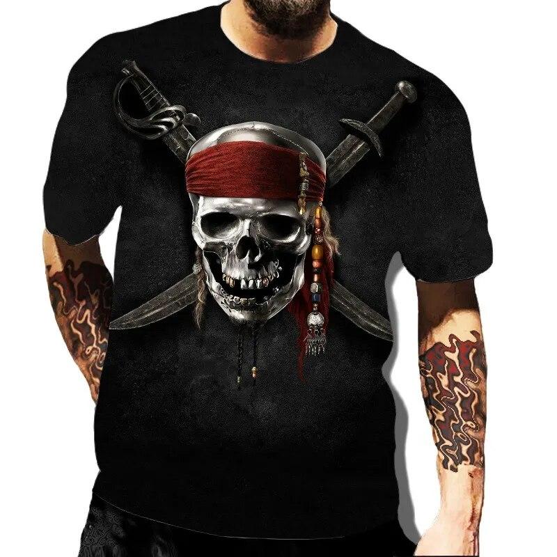 Skull Printed Men's T-shirt Horror Style Summer 3D Short Sleeved Trend Personalized Men's Clothing New Round Neck Men's T-shirts
