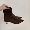 Модные женские ботильоны SUOJIALUN 2025 Зима Новинка Бренд Мода Острый Носок Слипоны Короткие Ботинки Обувь Тонкий Средний Каблук Туфли для Платья