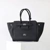 Women's Biker Genuine Leather Multi-Pocket Tote with Dark Square Buckle