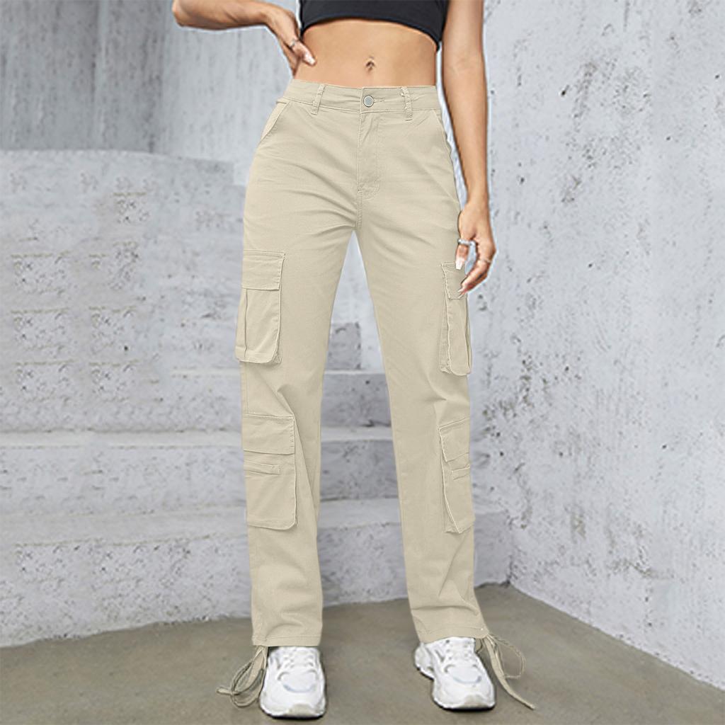 Women's Casual Lightweight Hiking Pants High Waist Beltless Straight Leg Loose 6 Pockets  Cargo Pants
