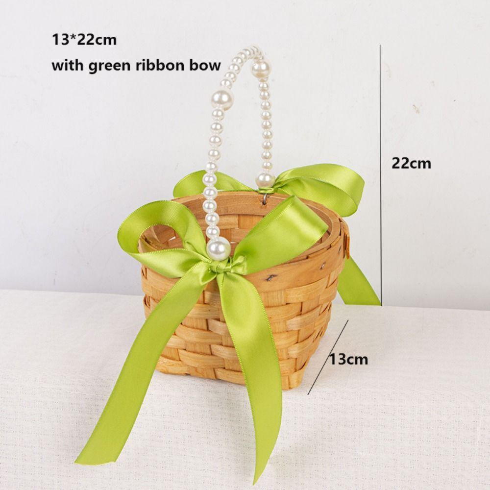with Pearl Hand-held Weaving Flower Basket Vegetable Fruit Flowers Holder Living Room Decoration