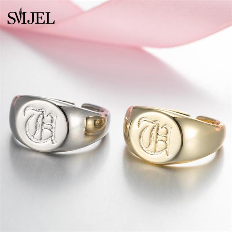 SMJEL Gothic Initial Letter Rings Silver Color Ancient Old English Rings Alphabet Personalize Jewelry Family Christmas Gifts