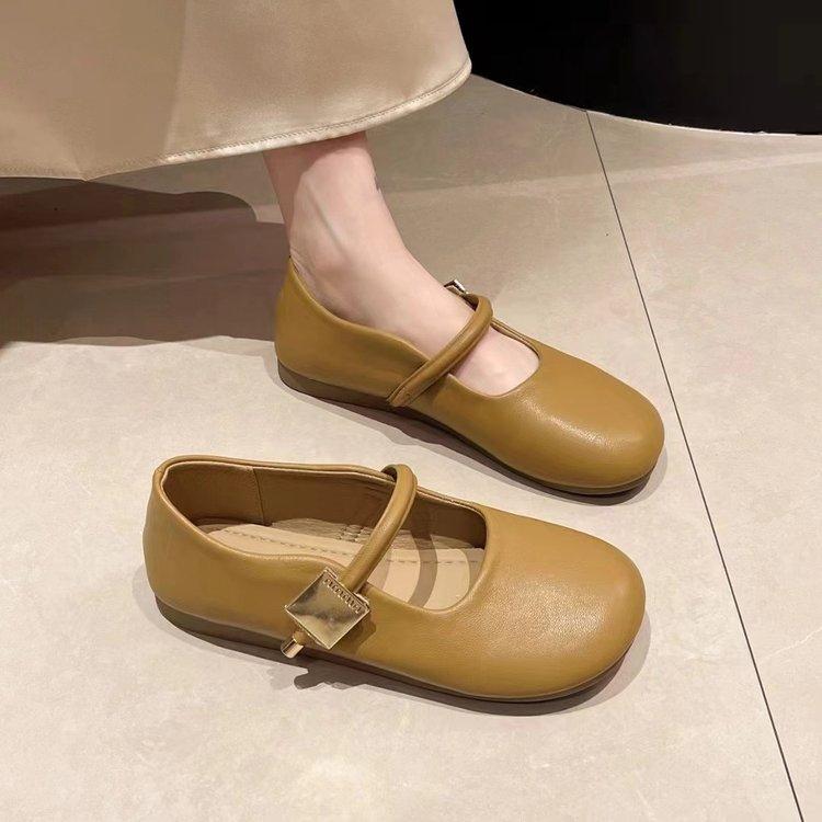 Французские туфли в стиле ретро с юбкой на плоской подошве Mary Jane, женские туфли на лето 2024 года с круглым носком и легким ртом, универсальные маленькие кожаные туфли