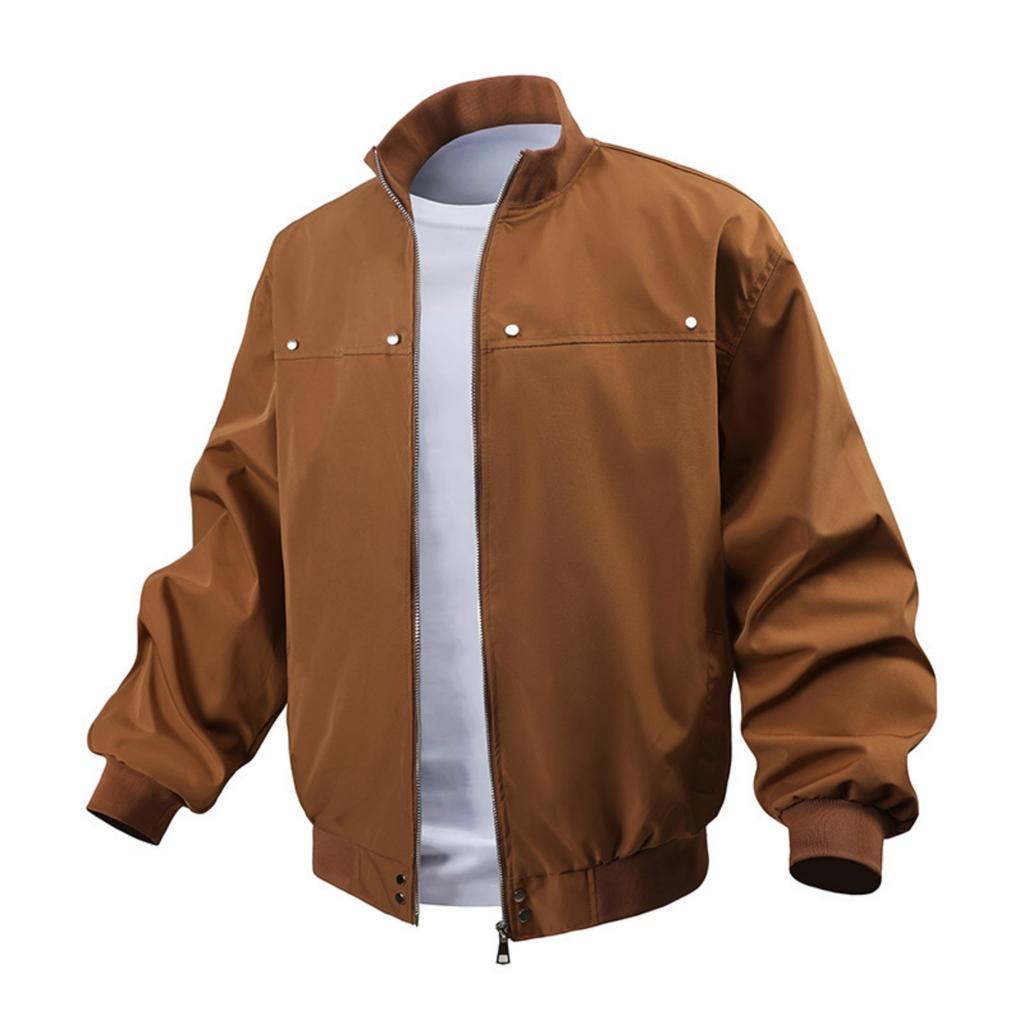 Men's Casual Solid-color American Stand-up Collar Flight Jacket, Unisex Loose Work Jacket Jacket