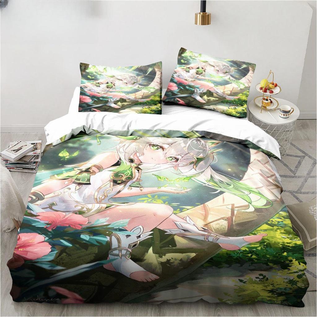 New Genshin Impact Nahida Kawaii Cute Cartoon Nahida King Twin Double Child Bedding Set Microfiber or Polyester Duvet Cover Set