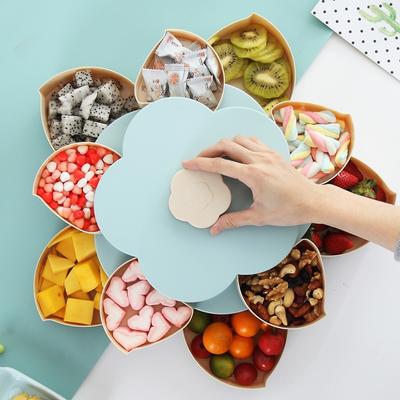 Вращающаяся коробка для закусок в форме лепестка, поднос для конфет, коробка для хранения еды, свадебные тарелки для конфет, двухъярусный органайзер для сухофруктов, хранение