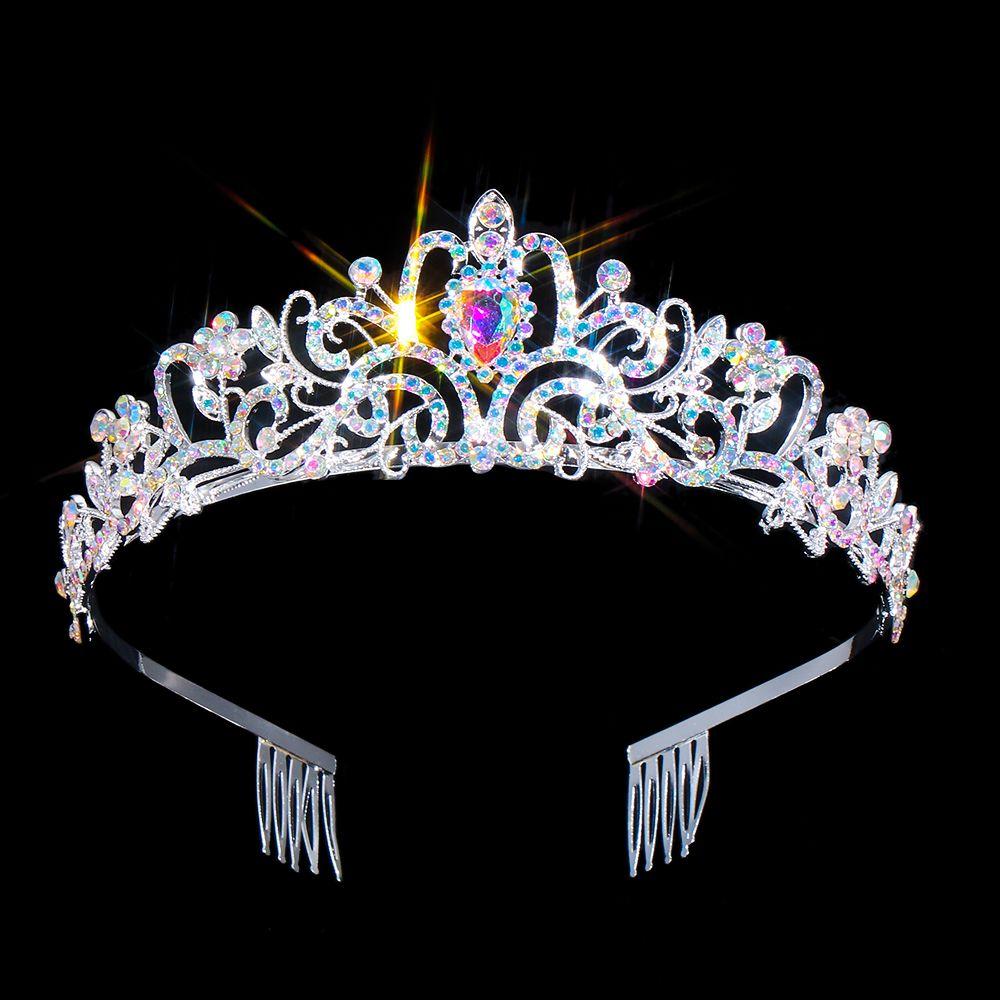 Bridal Hair Accessories Princess Rhinestone Crown with Combs Crystal Headband Silver Tiara Crown