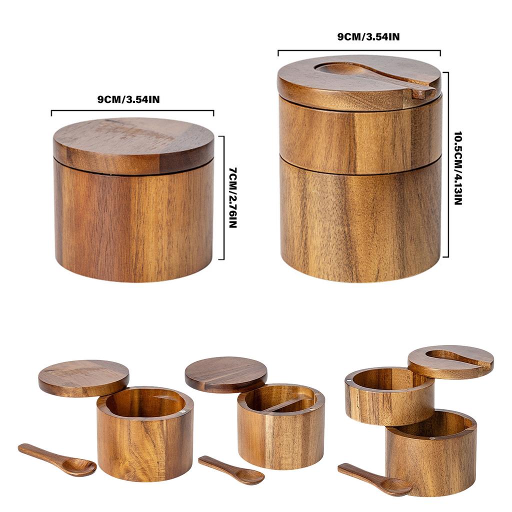Elegant Secure Seal Kitchen Container Durable Wood Salt Caddy with Secure Lid Spice Container for Flavor Preservation