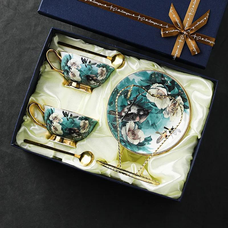 Кофейная чашка, маленькая, изящная, небольшая, роскошная, послеобеденный чайный сервиз с высоким внешним видом и элегантным набором чашек и блюдец из костяного фарфора