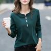 Women's Spring and Autumn Solid Color Long-sleeved Bottoming Shirt Elegant V-neck Pullover Tops