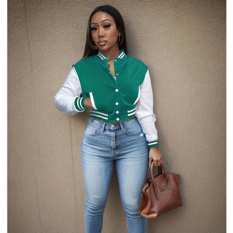 Женская летняя однобортная повседневная спортивная куртка с цветными блоками, куртка