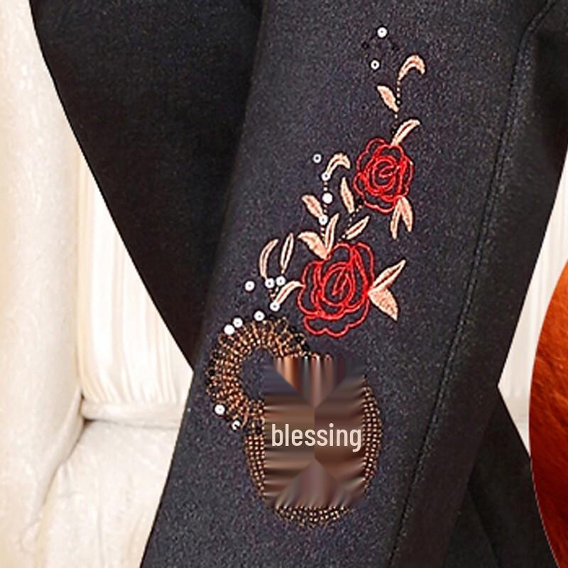 Женские вышитые зимние брюки Wanhe с высокой талией и флисовой подкладкой