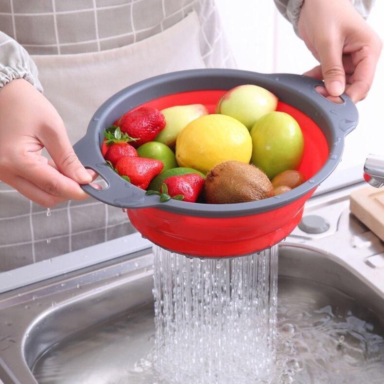 Adjustable Silicone Telescopic Folding Drain Basket for Vegetables