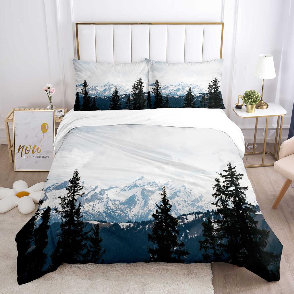 Black tree forest duvet cover breathable high definition printing bedding for family dormitory