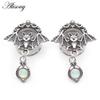 Alisouy 2PCS Stainless Steel Bat Round Opal Pendant Ear Tunnels Plugs Expander Stretcher Gauge Earrings Piercing Body Jewelry
