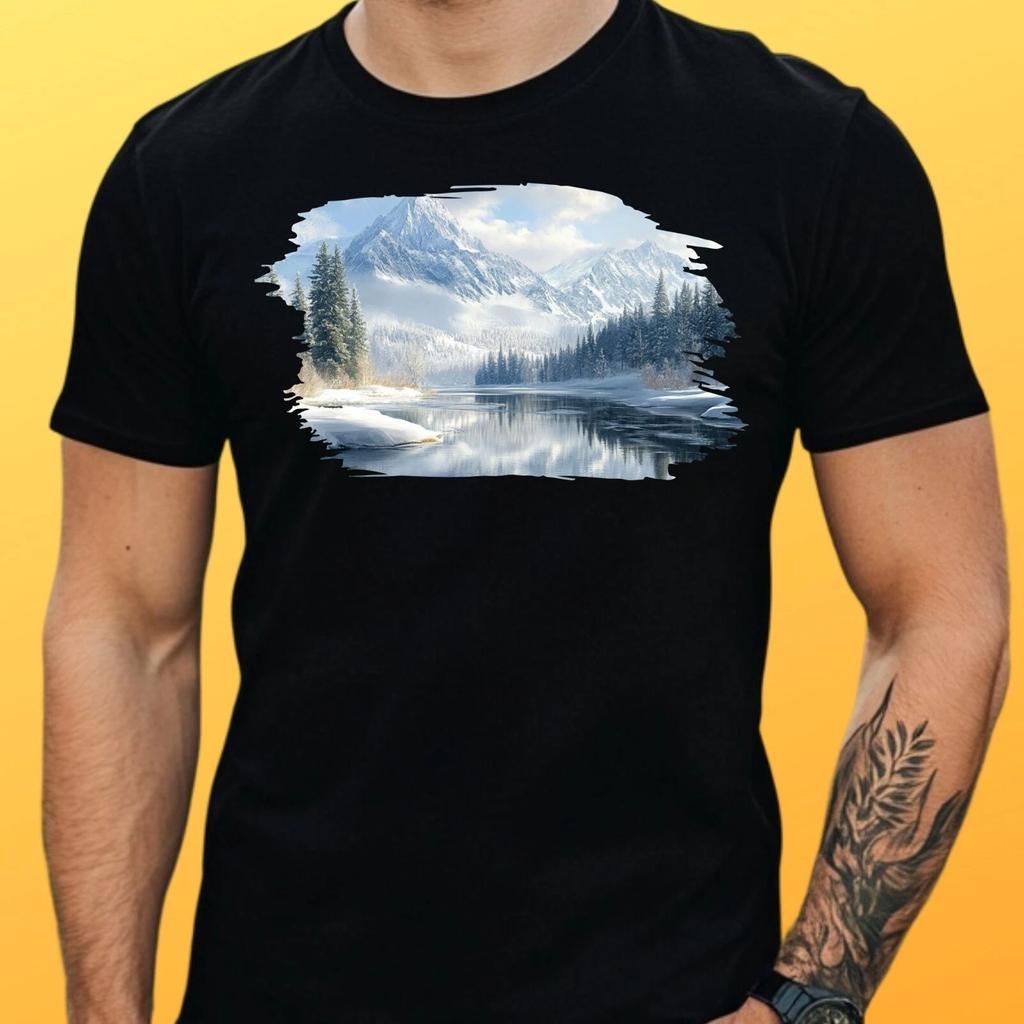 T-Shirt Herren Majestätische Winterlandschaft Motiv Baumwolle Größe S bis 5XL