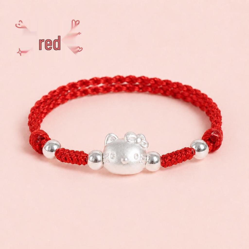 Браслет Hello Kitty из стерлингового серебра 999 пробы, плетеный шнурок для женщин, детей или пар - Идеальный подарок