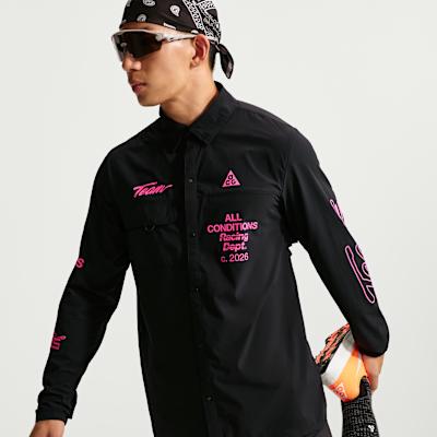 Men's Nike ACG Shirts Men's Black/Rose Red Lapel Moderate