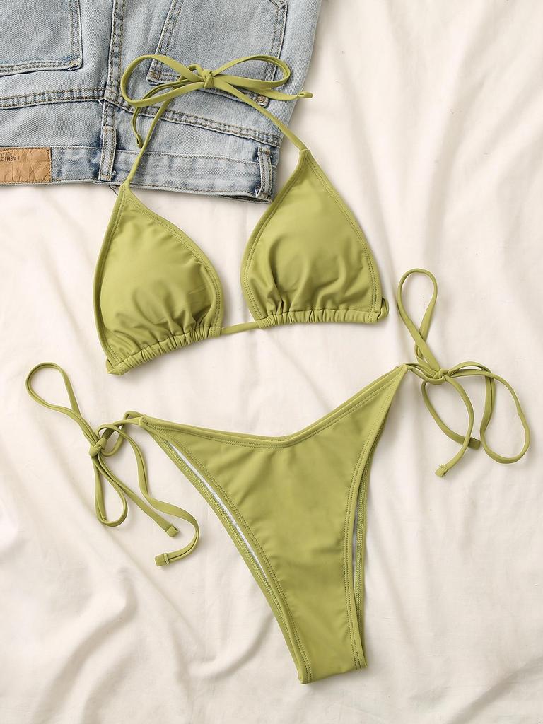 Женский купальник с треугольной чашкой на спине и открытой спиной, сексуальный комплект бикини с низкой талией и боковой завязкой