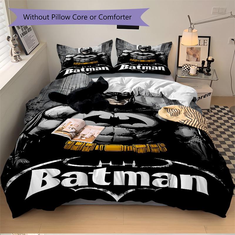 3pcs Batman Hero Bedding Set, Soft Polyester Duvet Cover and Pillowcases Machine Washable Seasons all suitable 93