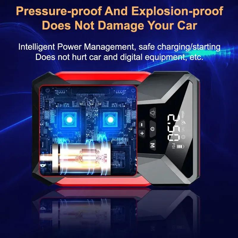1600A Car Power Bank Jump Starter Portable Emergency Charger Booster Air Pump Compressor Starting inflation integrated machine