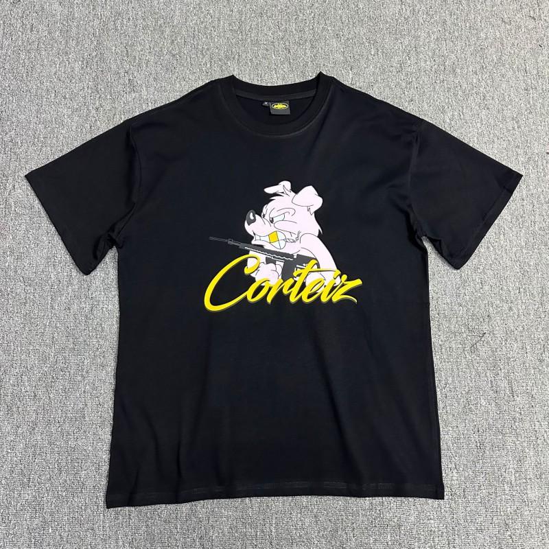 Хлопковая футболка Corteiz Streetwear Мужская Свободный крой Круглый вырез Короткий рукав Хип-хоп Графическая футболка