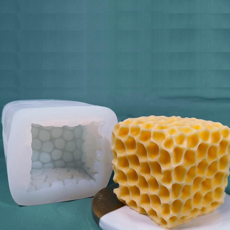 1Pc Cube Honeycomb Scented Candle Plaster Silicone Mold Food Grade Chocolate Mousse 3D Cube Shape Molds Wedding Gift Home Decoration