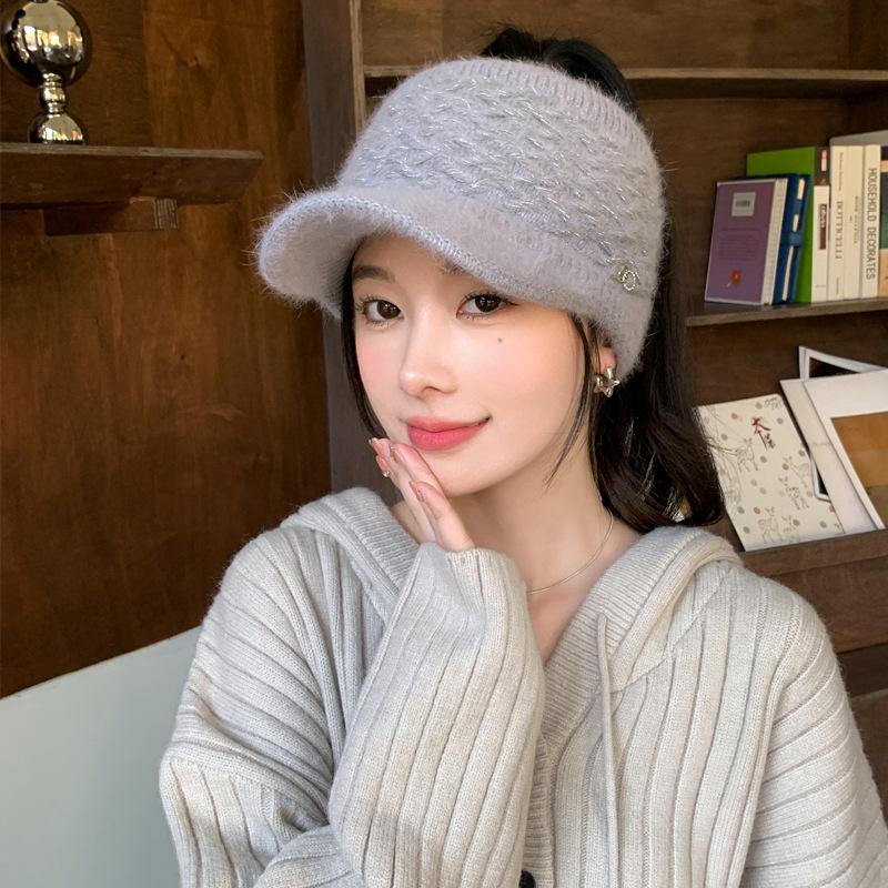 Autumn and Winter Empty Top Hat for Women Korean Style Versatile Fashion Rabbit Wool Knitted Hat for Students Outdoor Windproof and Warm Wool Hat