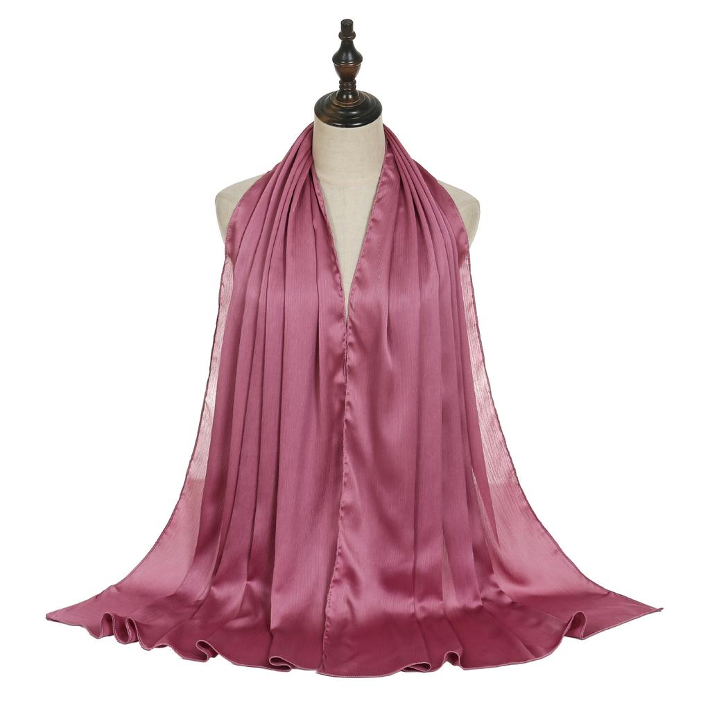 Hot-selling New Satin Smooth Crepe Natural Pleated Scarf Malaysia Indonesia Popular Ethnic Headscarf Women