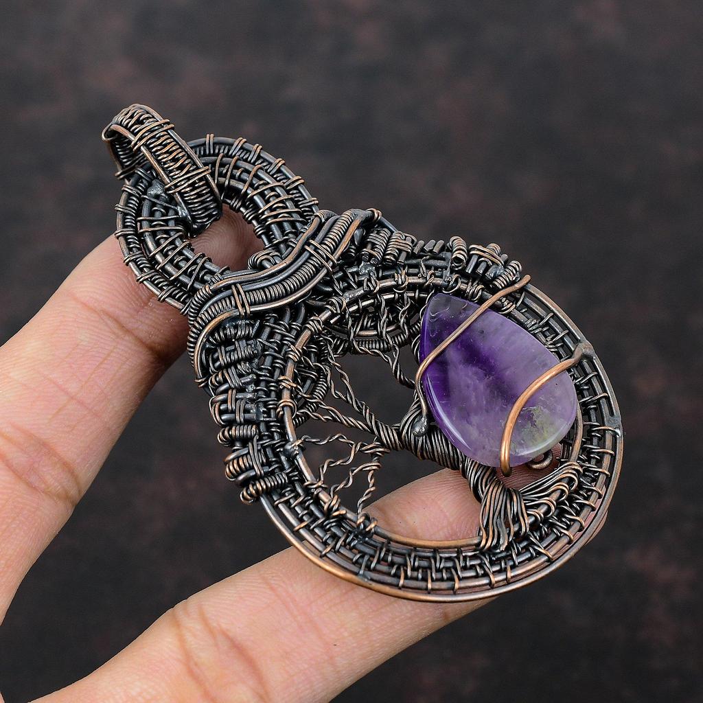 Tree Of Life Star Amethyst Pendant Copper Wire Wrapped Pendant Gemstone Jewelry Handmade Pendant Decent Copper Jewelry Special Gift For Girl