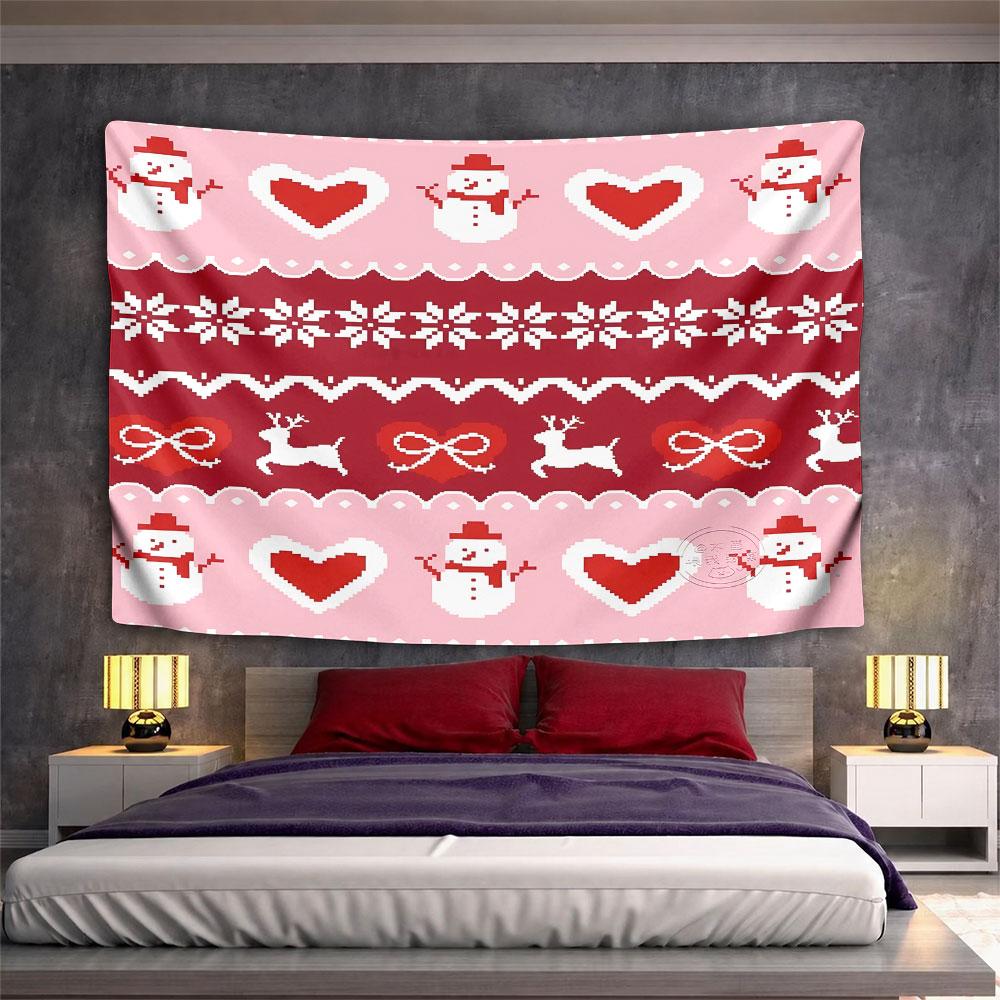 Pixel Christmas Sweater Snowmen Reindeer Tapestry Wall Hanging Retro Holiday Home Decor for Living Room Bedroom Gift