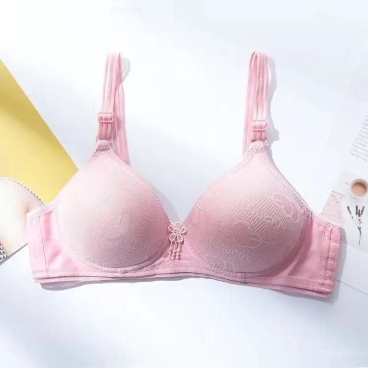 Нижнее белье с вышитым узором «Любовь», розовый сладкий женский бюстгальтер, тонкий вентиляционный беспроводной, маленькая грудь, простой повседневный стиль
