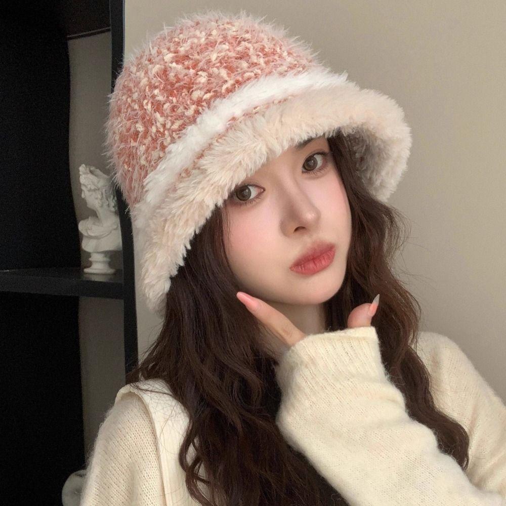 55cm To 59cm Head Circumference Fuzzy Fleece Bucket Hat Cold Proof Basin Hat Cold Weather Wear