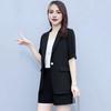 2 Piece Women Casual Outfit Lapel Short Sleeve Blazer Shorts Solid Color OL Style Single Button Blazer Shorts Set Elegant Office Suit