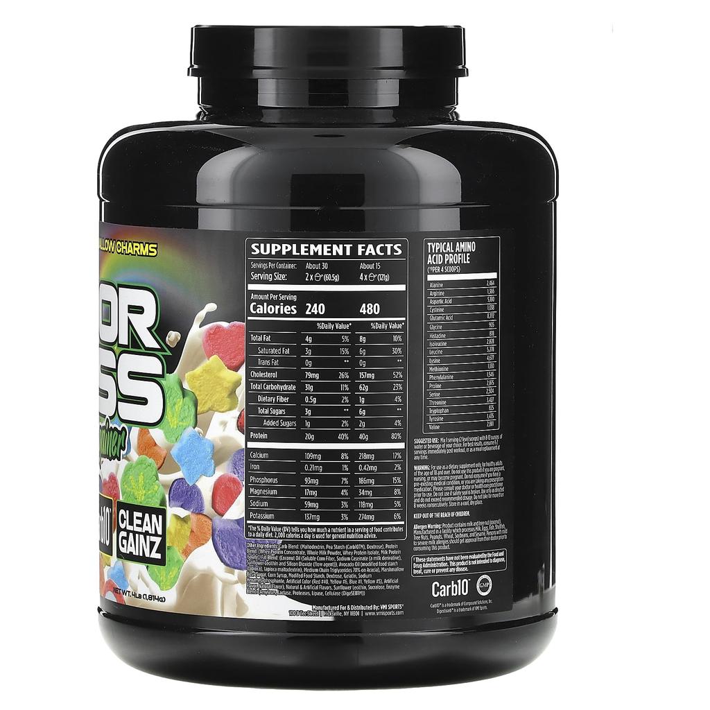 VMI Sports Major Mass, Muscle Mass Gainer, Marshmallow Charm, 4 Lb (1,814 G)