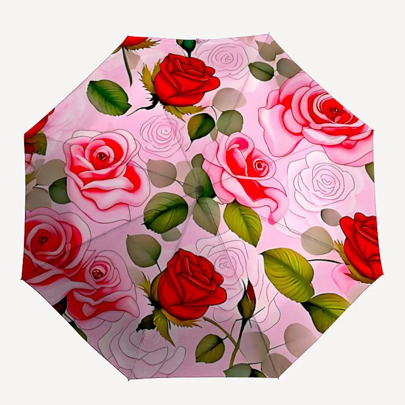 1pc Roses Pattern Automatic Opening/Closing Umbrella with Operation & Windproof Canopy - Folding Design, Holiday Gift yy260225176