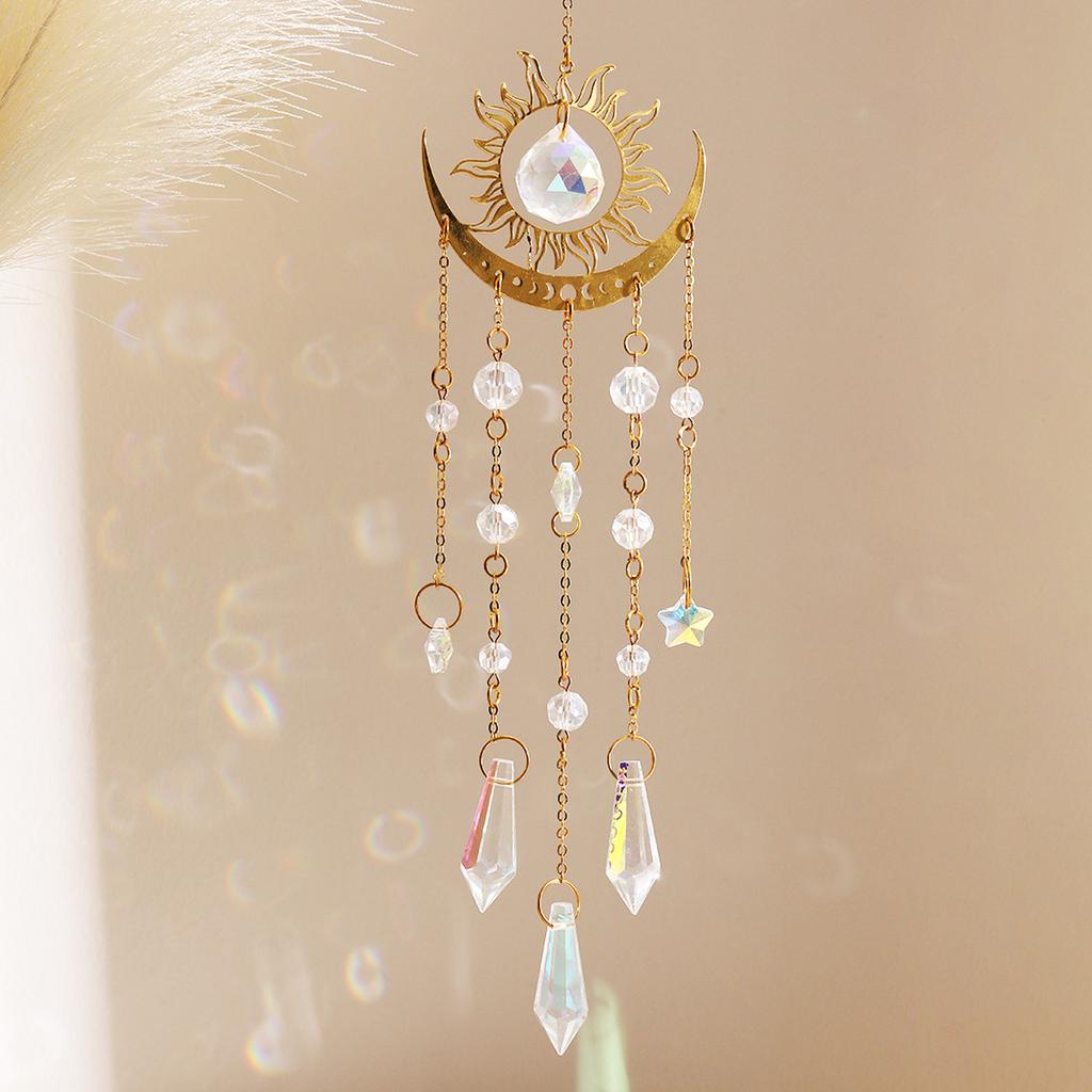 Подвеска с подвеской в виде колокольчика из лунного кристалла и золотого пламени для окон, уличная садовая цветная подвесная декорация, подвесные украшения