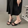 One Word with Thin Heel Temperament Cool Slippers Women's 2025 Summer New Versatile Fashion French Square Head High Heel Sandals Women