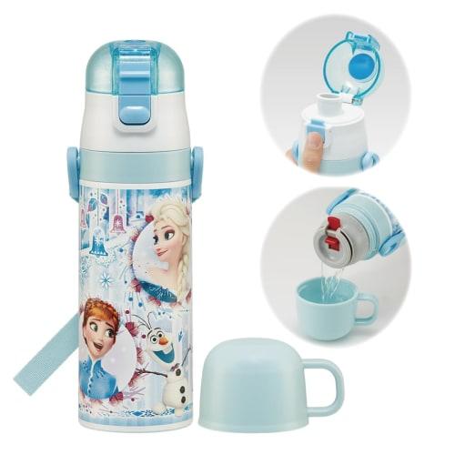 Skater Children's Water Bottle, 2-Way, 470ml (Direct Drinking) or 430ml (Cup Drinking), Disney Frozen 24, Girls' Stainless Steel, Insulated, Lightweig