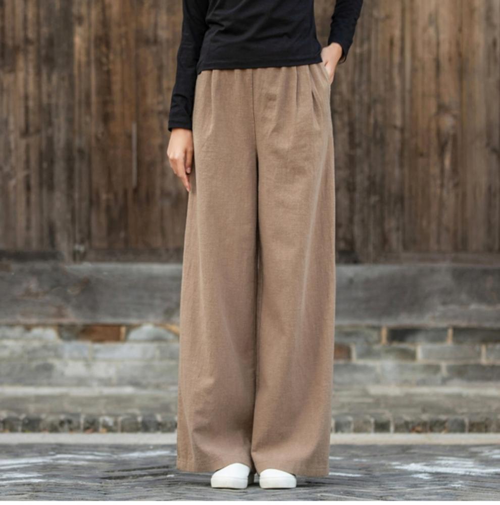 Женские весенне-летние льняные брюки широкого кроя, универсальные артистичные повседневные брюки