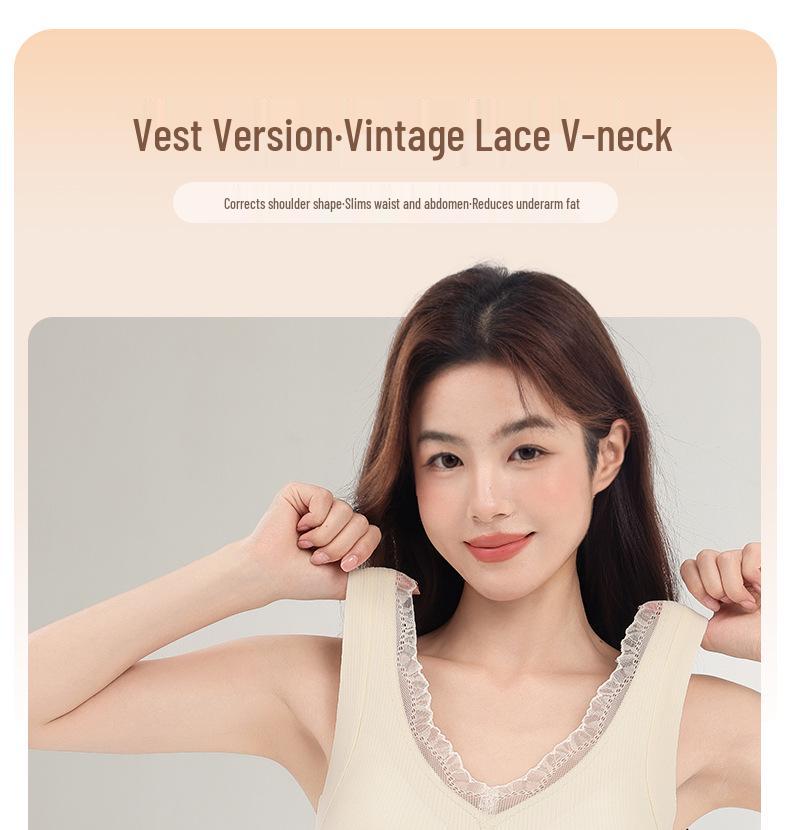 Sentimental Cat Women's Warm Vest with Chest Pads, Cashmere Silk, Enhances Bust, Autumn/Winter Slim Fit Innerwear